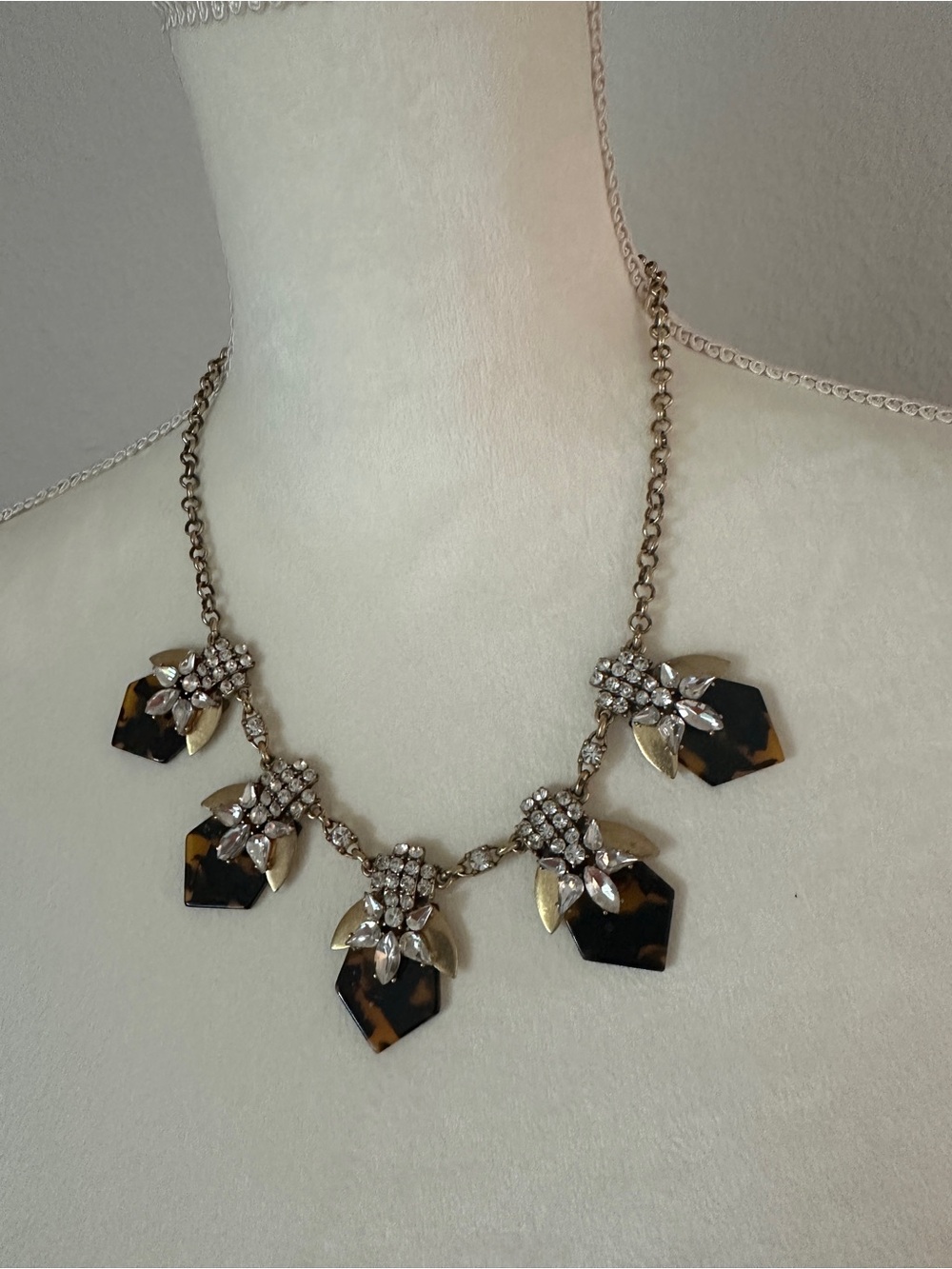 J. Crew Gold-Tone Crystal Necklace with Tortoiseshell Accents